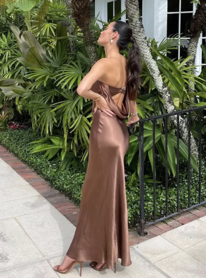 bec and bridge brown strapless dress Eternity Strapless Maxi in Dark Chocolate