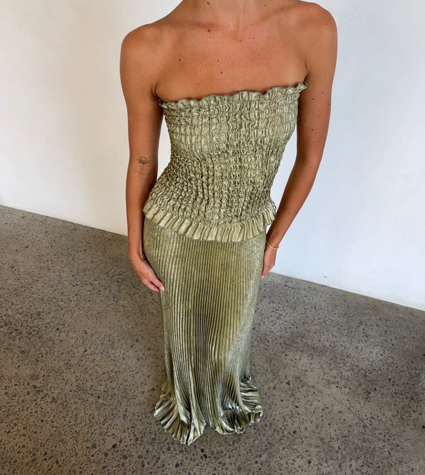 Maya Gown in Sage Shimmer