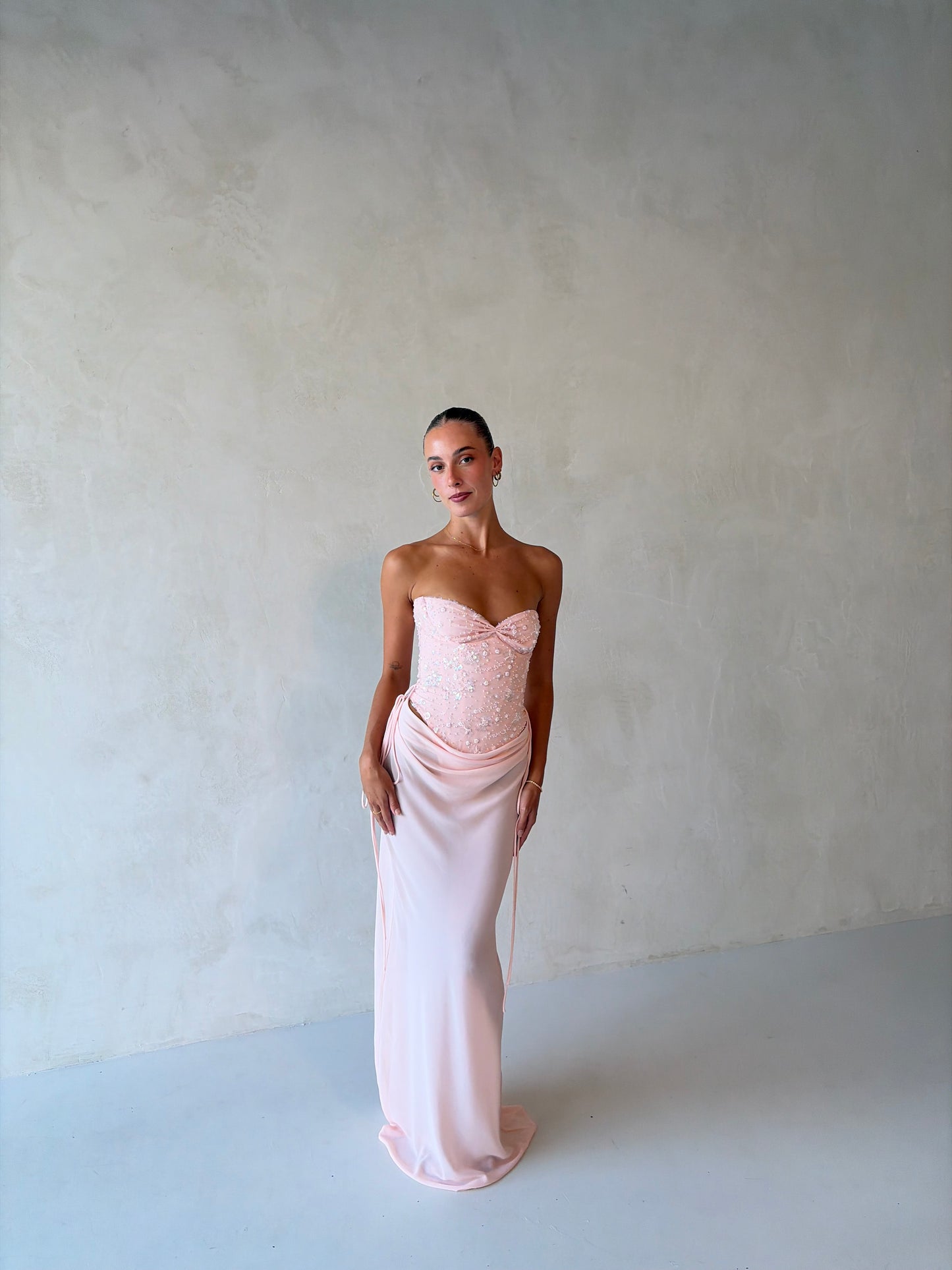 Verity Bustier + Allira Maxi Skirt in Baby Pink