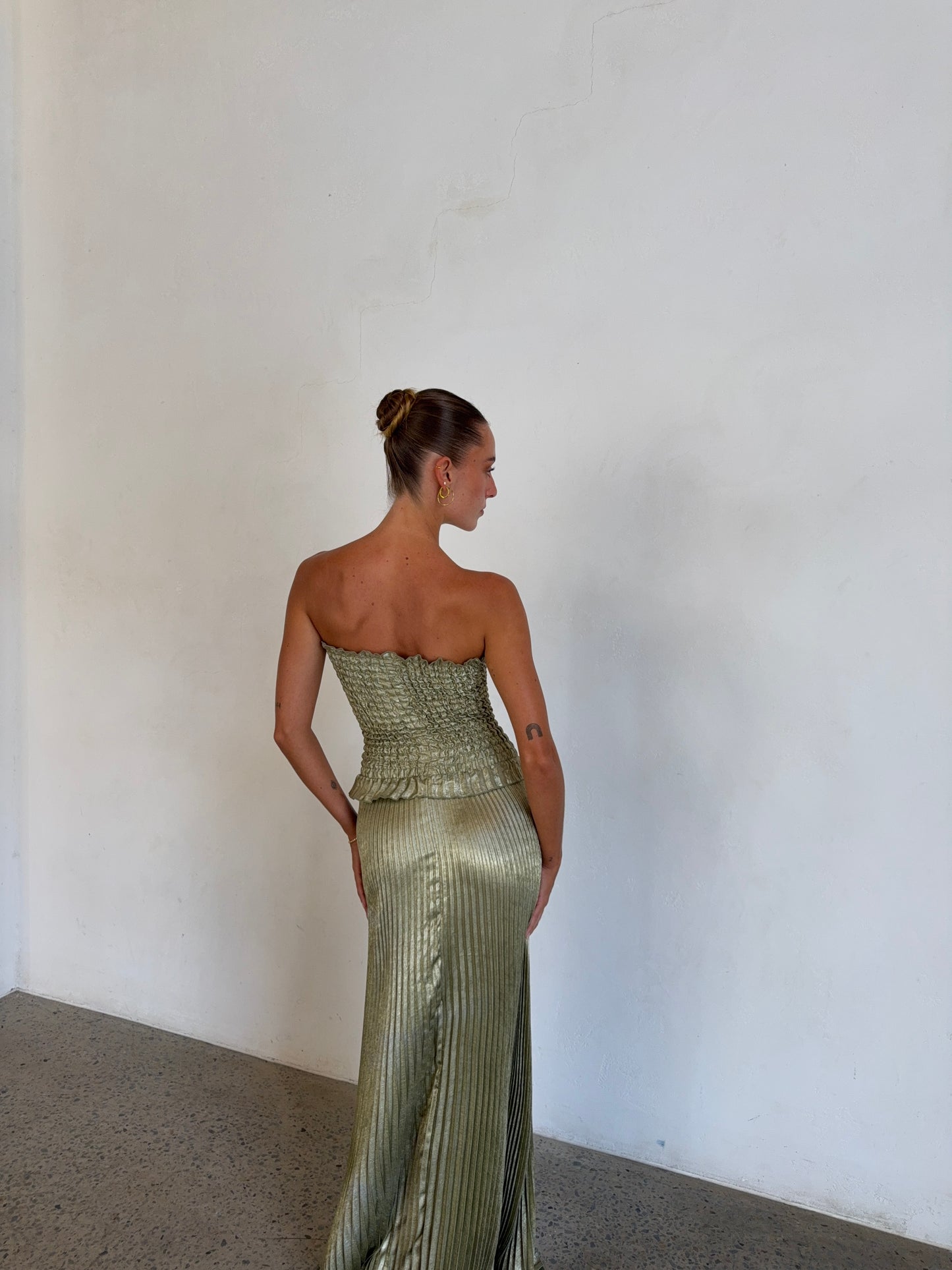 Maya Gown in Sage Shimmer