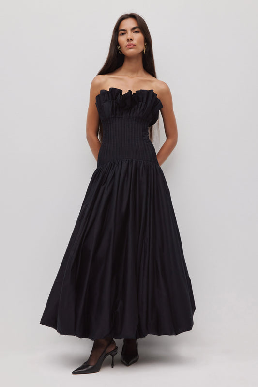 Ivy Bubble Hem Gown in Black