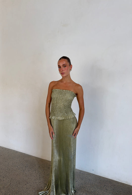 Maya Gown in Sage Shimmer