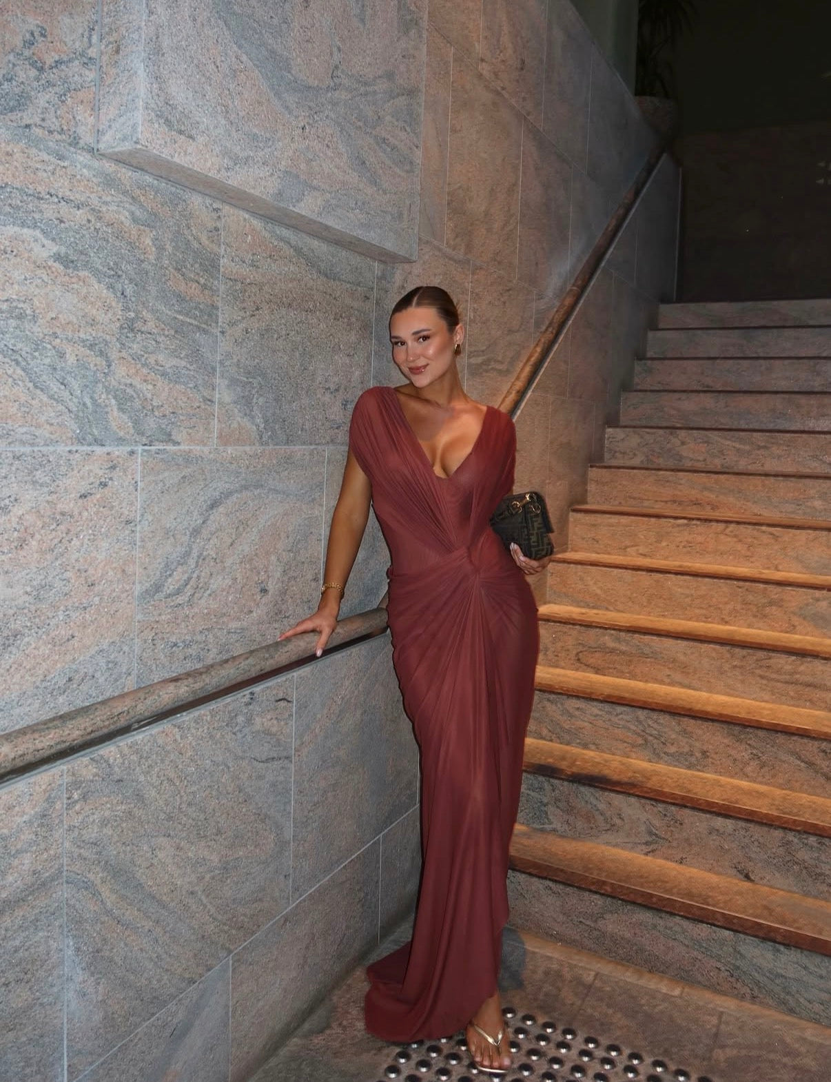 Leia Drape Gown in Rust