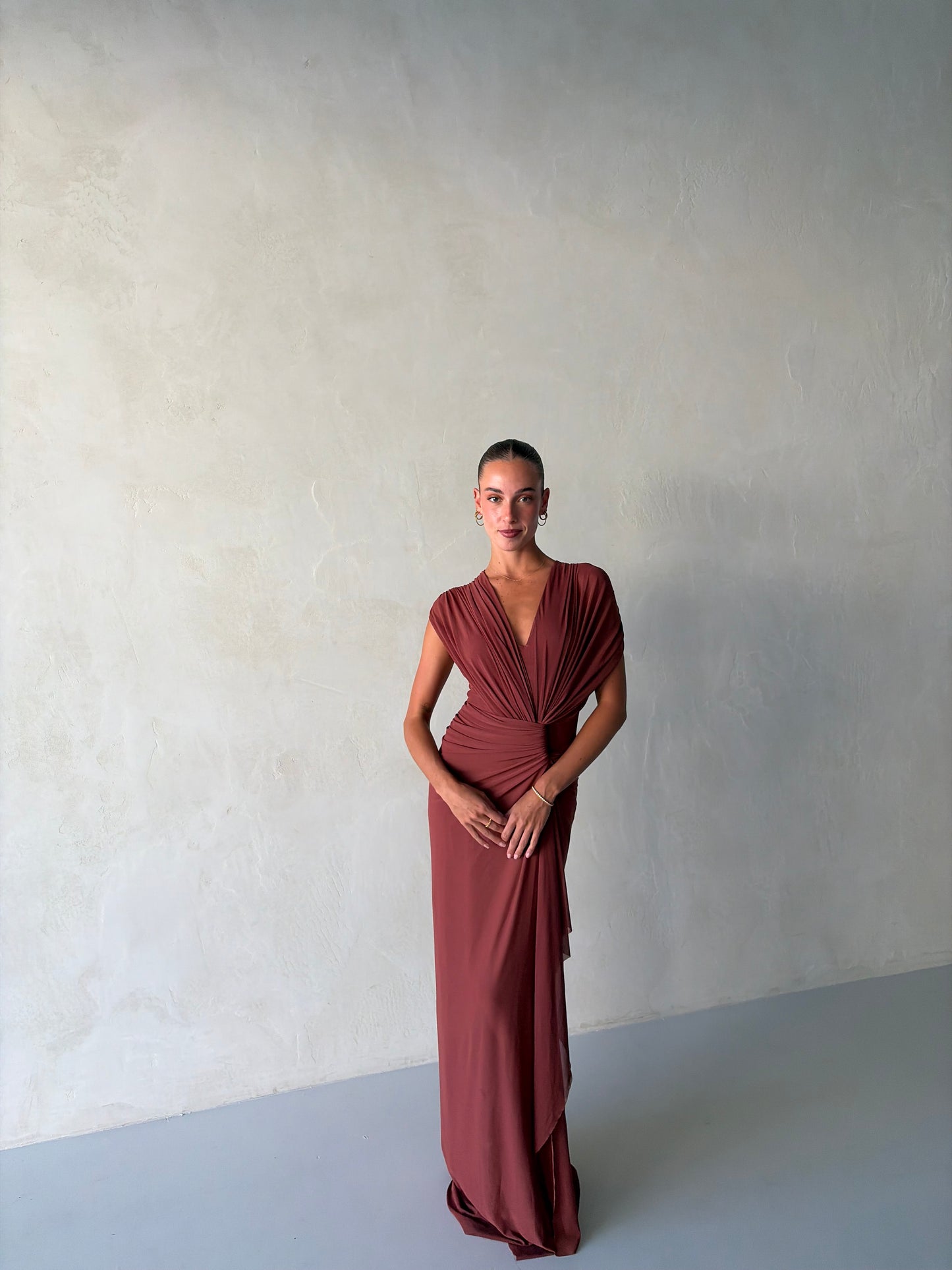 Leia Drape Gown in Rust