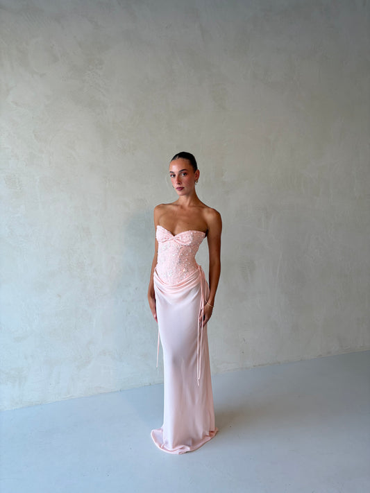 Verity Bustier + Allira Maxi Skirt in Baby Pink