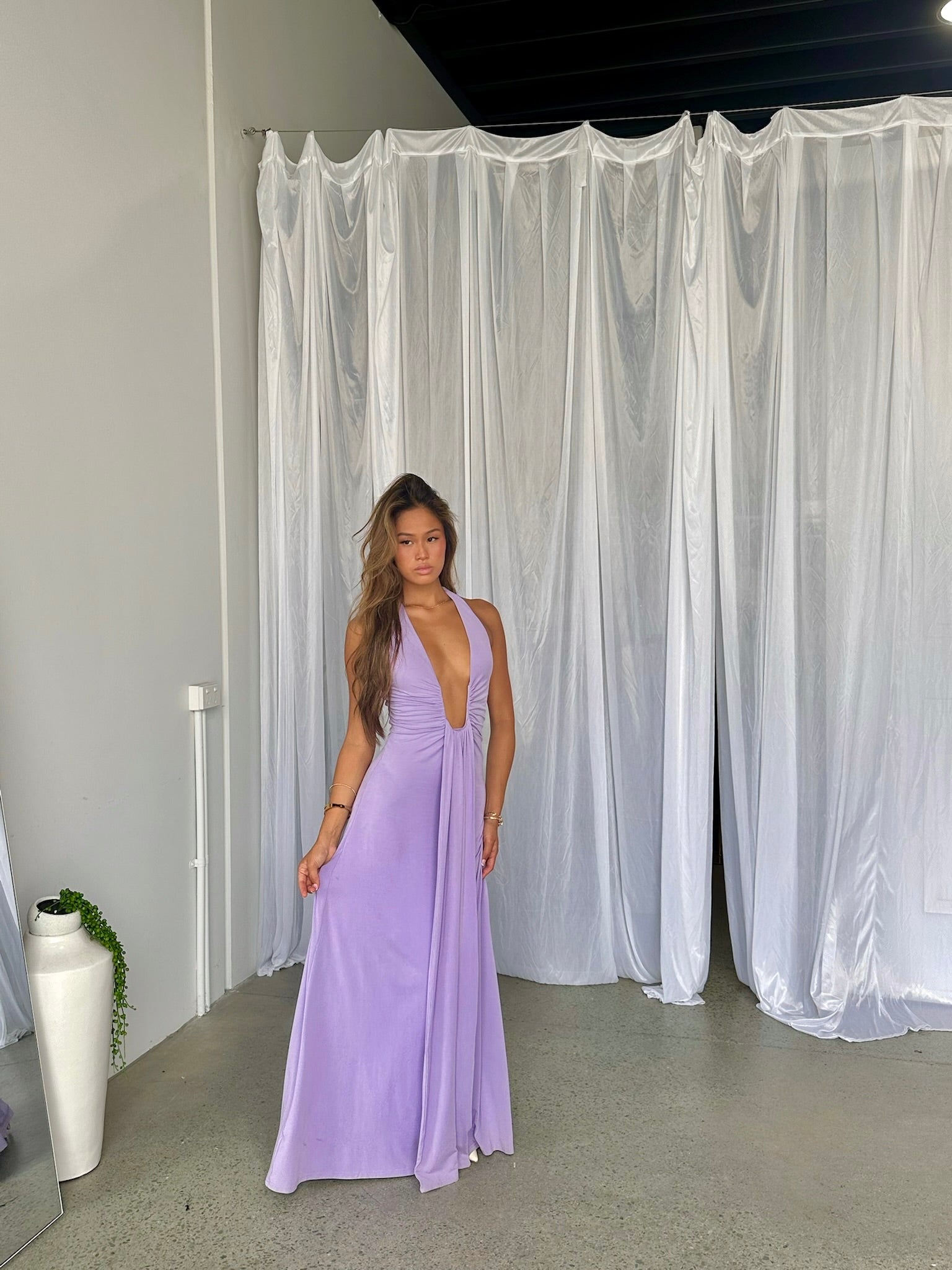 Misha collection Jennifer Cupro Maxi in Lilac Worn By Her Misha collection Jennifer Cupro Maxi in Lilac Worn By Her