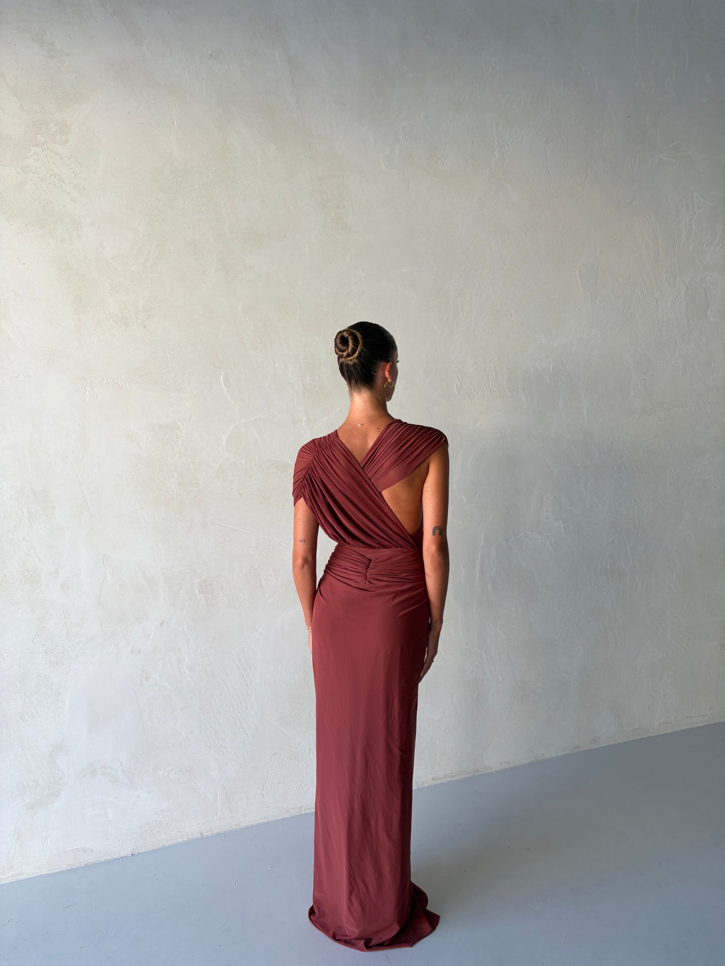 Leia Drape Gown in Rust