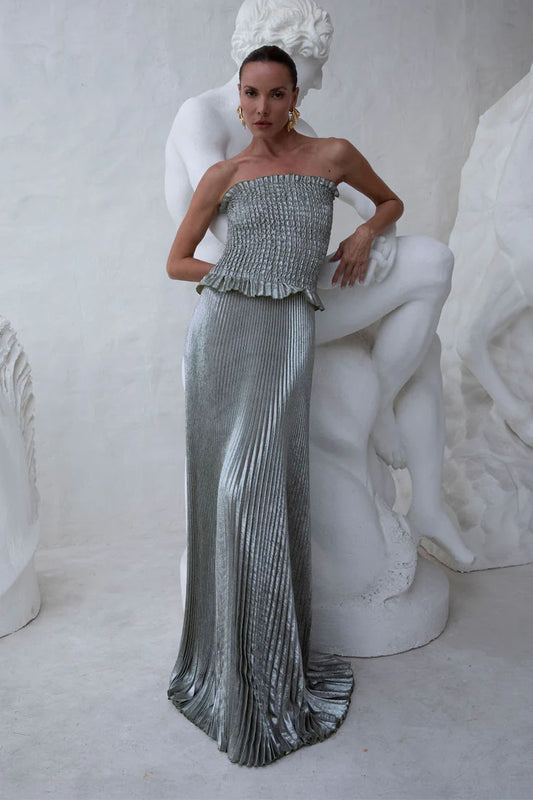 Maya Gown in Sage Shimmer