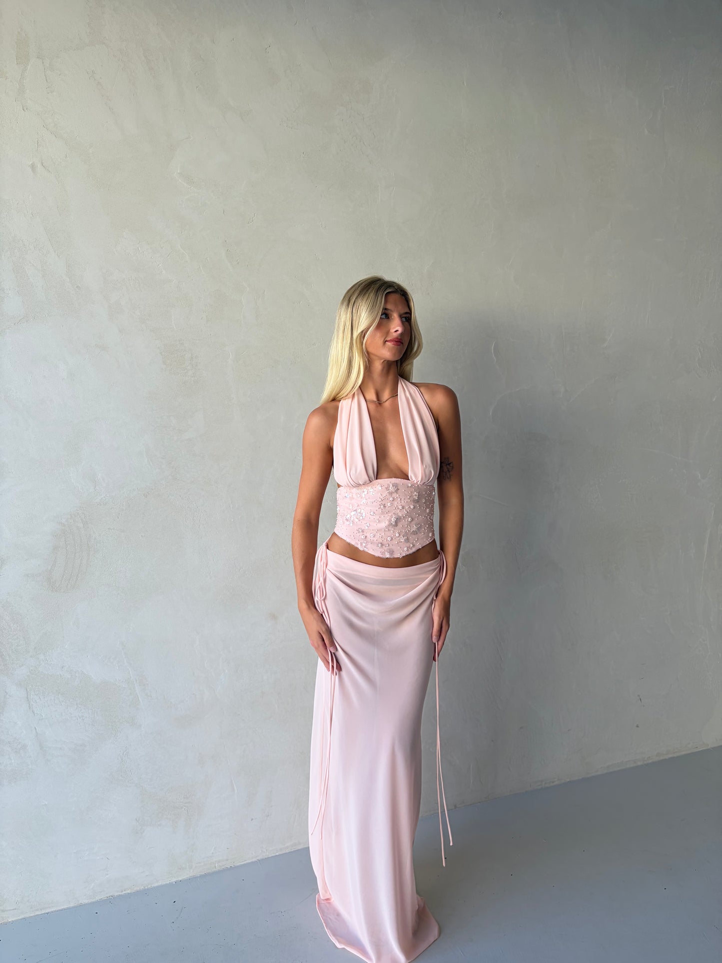 Bronte Top + Allira Maxi Skirt In Baby Pink