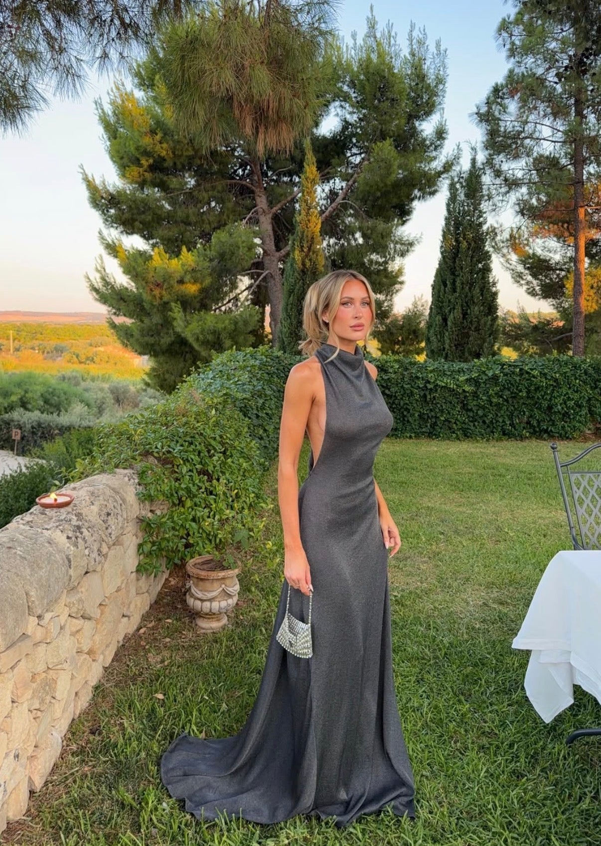 Romy Dress w/ train in chrome