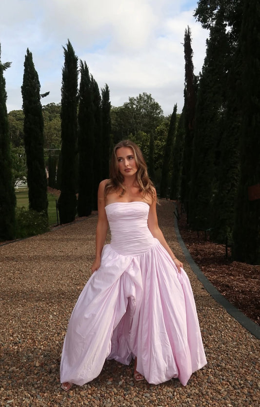 Violette Bubble Hem Maxi Dress in Pink