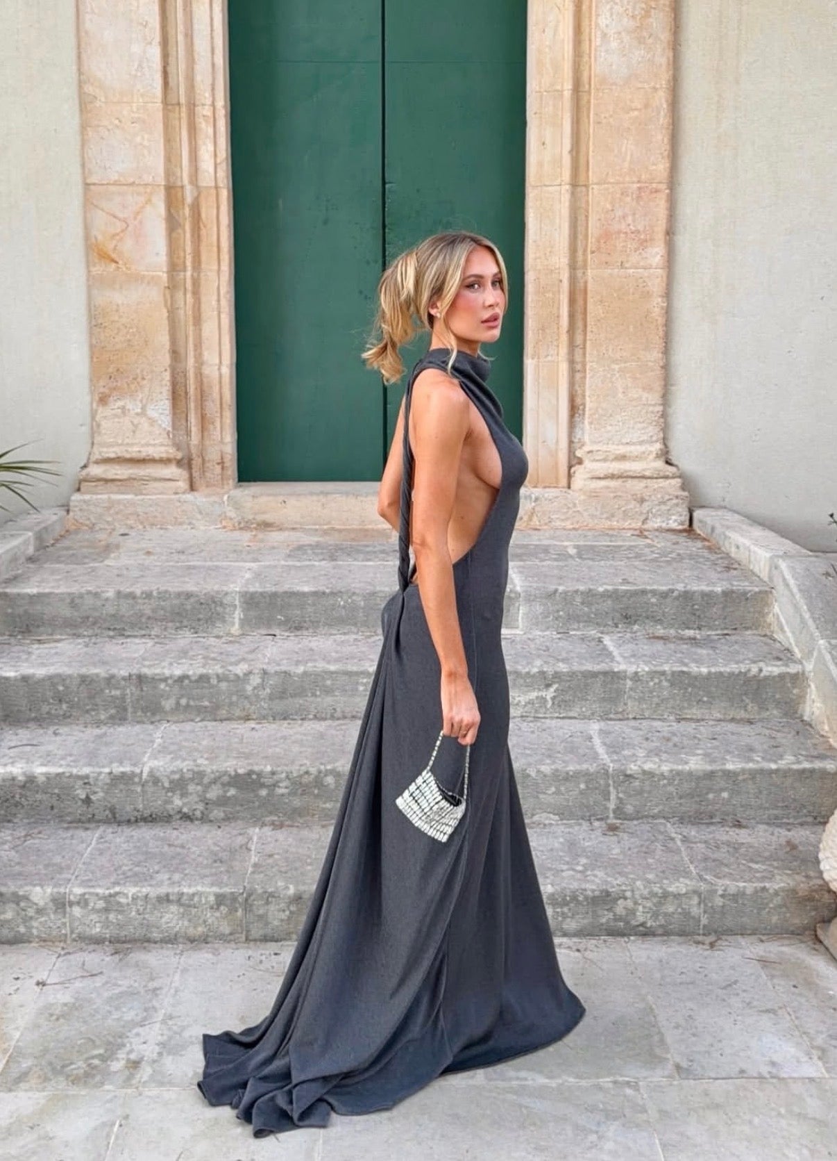 Romy Dress w/ train in chrome