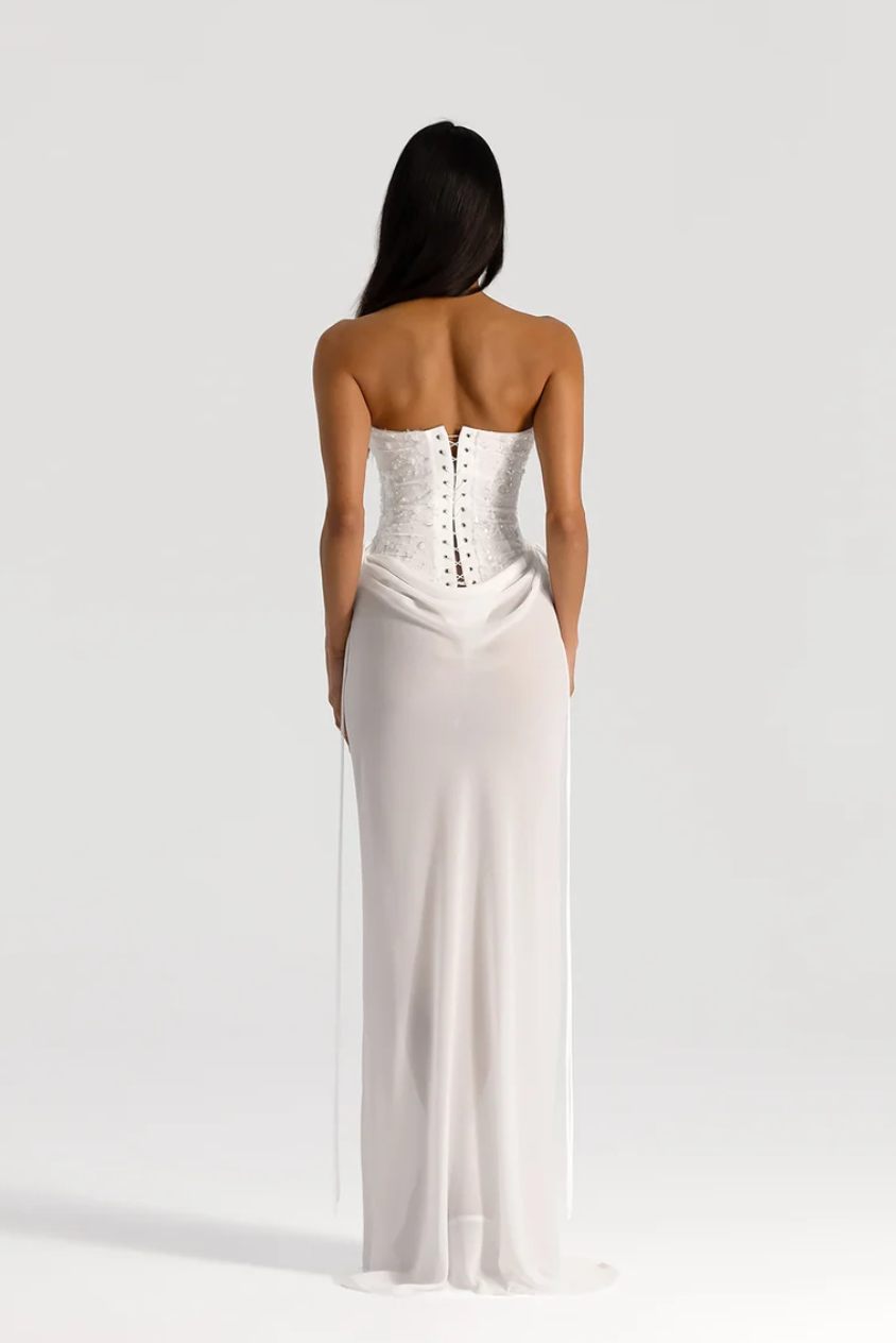 Verity Bustier Embellished + Allira Maxi Skirt In White