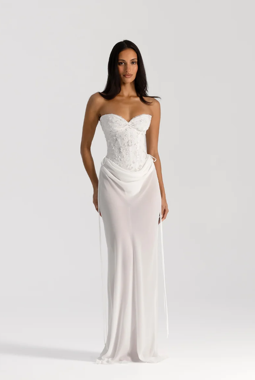 Verity Bustier Embellished + Allira Maxi Skirt In White